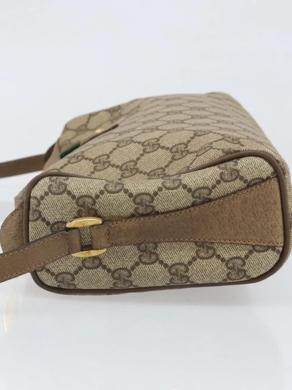 GUCCI GG Supreme Web Sherry Line Bag PVC Beige Gold 89 02 017 Auth 169674 - Picture 4 of 16